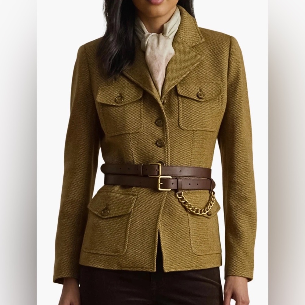 Lauren Ralph Lauren Brown Russ Yarn Dye Twill Wool Jacket/Blazer Women Sz 12 NWT - Picture 3 of 13